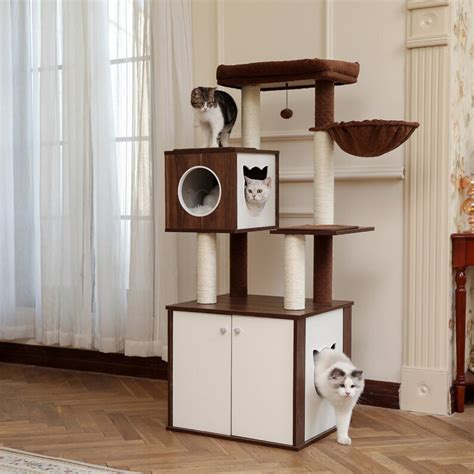 Large Cat Tree With Litter Box Enclosure Modern Cat Furniture - Etsy