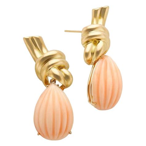 Coral Gold Lotus Earrings at 1stDibs