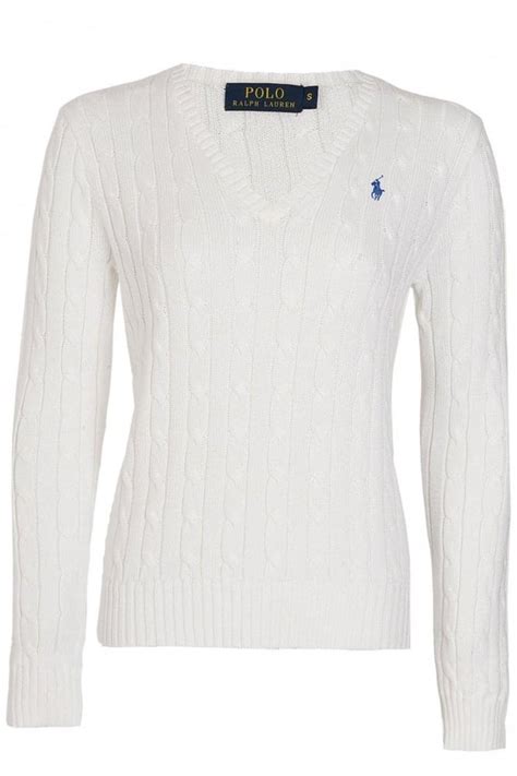 RALPH LAUREN Ralph Lauren Polo Womens Kimblerly Cable Knit V Neck Jumper White - Clothing from ...