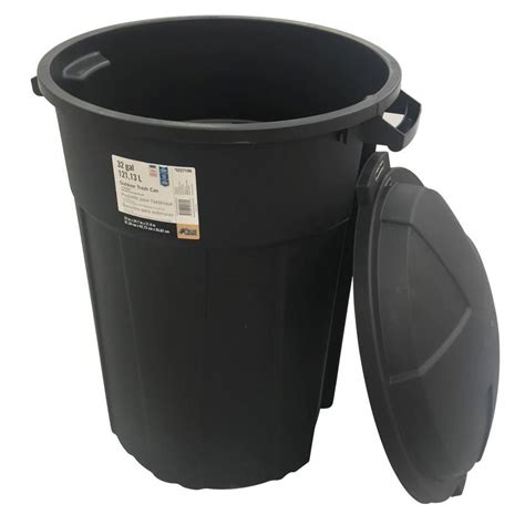 Blue Hawk 32-Gallon Black Plastic Outdoor Trash Can with Lid at Lowes.com