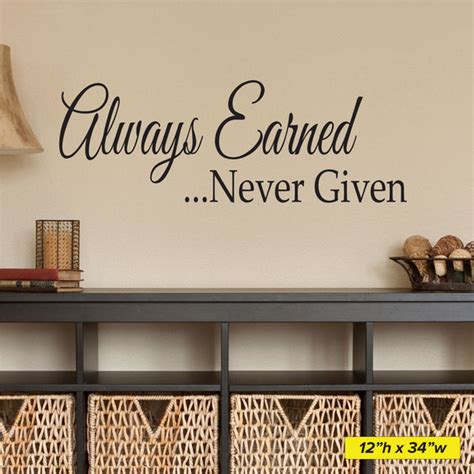 Always Earned, Never Given, Wall Decal, 0223, Motivational Quote – Wall ...