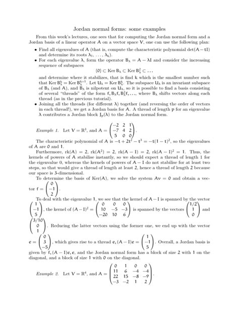 Jordan normal forms: some examples