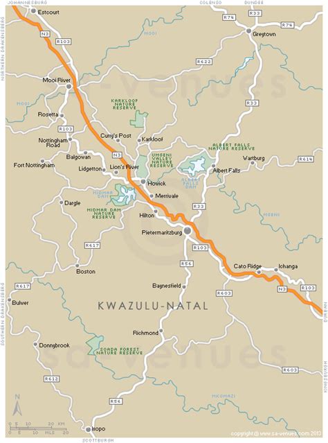 NATAL MIDLANDS Map, KwaZulu Natal