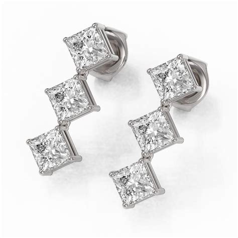 2 ctw Princess Cut Diamond Designer Earrings 18K White Gold - REF-230F3M