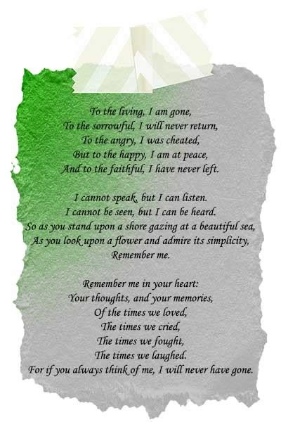 4 Best Remember Me Funeral Poems - Grief and Sympathy