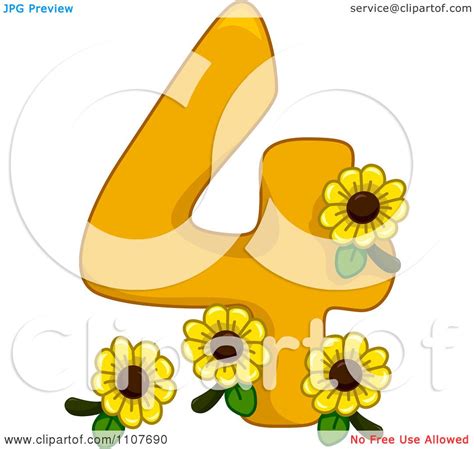 Clipart Number Four With 4 Sunflowers - Royalty Free Vector Illustration by BNP Design Studio ...