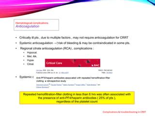 Complications & troubleshooting in continuous renal replacement therapy | PPT