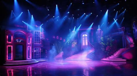 Premium AI Image | A stage with purple lights and a purple stage set up for a performance