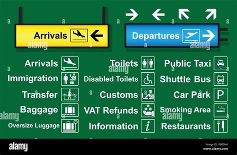 set of airport signs with logo and direction which is often used around airport terminal Stock ...