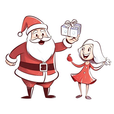 Cartoon Santa Claus Giving Christmas Present To Little Girl, Santa Gift, Papa Noel, Christmas ...