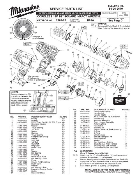 Milwaukee 2663-20 b80a Parts - Cordless 18v 1/2" Square Impact Wrench - Milwaukee Impact Wrench ...