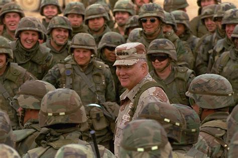 Second Gulf War - General Norman Schwarzkopf addressing the troops | Military heroes, Army ...