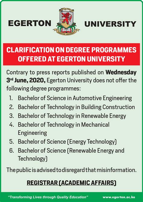 Egerton University on Twitter: "CLARIFICATION ON DEGREE PROGRAMMES OFFERED AT EGERTON UNIVERSITY:…