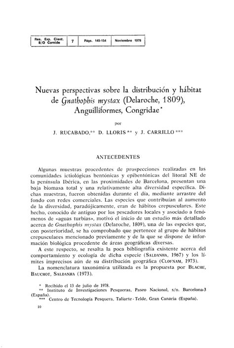 (PDF) Nuevas perspectivas sobre la distribución y hábitat de Gnatophis mystax (Delaroche, 1809 ...