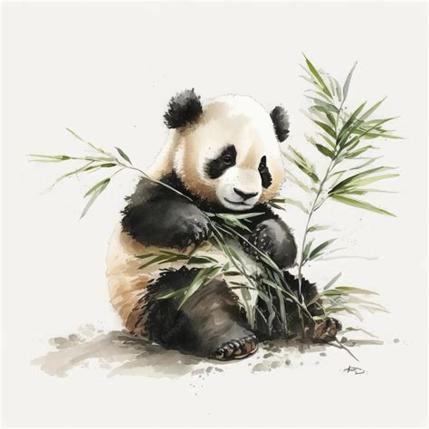 Premium Photo | Cute baby panda eating bamboo,watercolor painting, white background