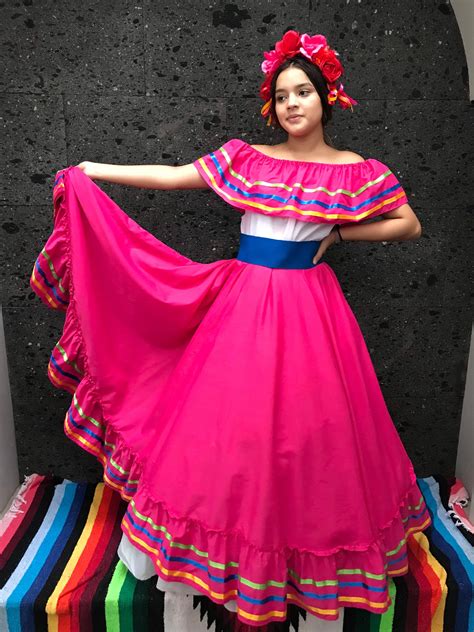 Mexican 90cm dress with top PINK Handmade- Beautiful- Frida Kahlo style ...