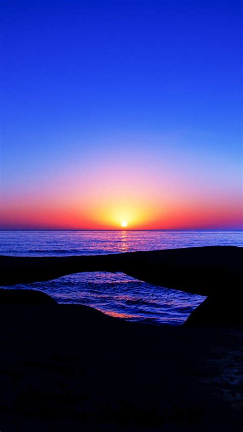 Sunset, blue, skyline, horizon, coast, 720x1280 wallpaper | Sunset wallpaper, Beach sunset ...