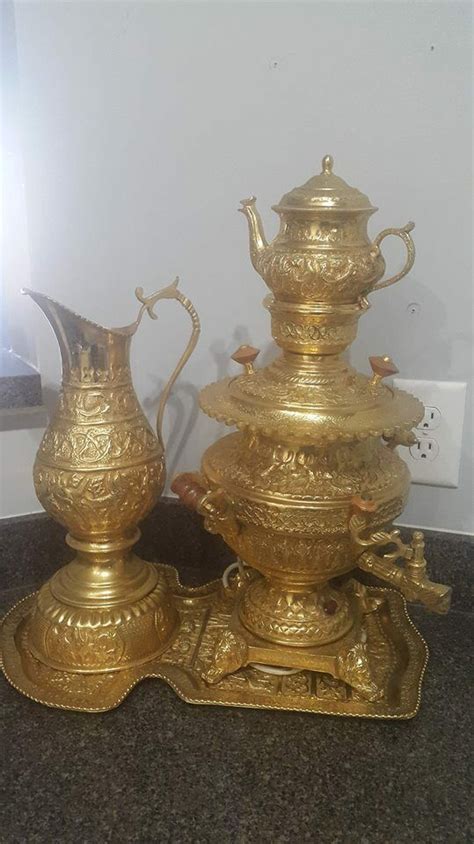 Persian Tea Set Samovar Middle Eastern Electric Antique Gold Plated Brass Bowl | Tea set ...