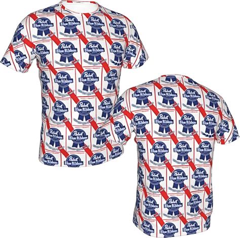 Amazon.com: Pabst Blue Ribbon Men's Casual Short-Sleeved T-Shirt, Double-Sided Printed Short ...