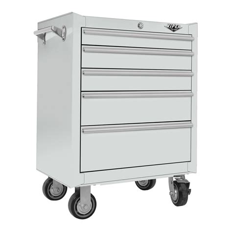 Viper Tool Storage V2605WHR 26-Inch 5 Drawer 18G Steel Rolling Cabinet, Arctic White