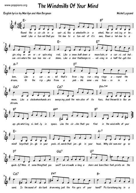 Noel Harrison-The Windmills Of Your Mind Sheet Music pdf, - Free Score Download ★