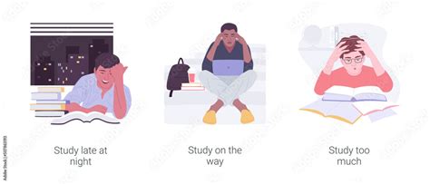 Preparing for exams isolated cartoon vector illustrations set. Stock ...