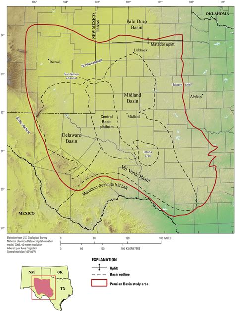 Map showing the Permian Basin study area, including major structural... | Download Scientific ...