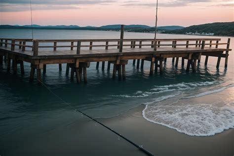 Premium AI Image | A fishing rod resting on a wooden pier