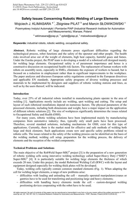 (PDF) Safety Issues Concerning Robotic Welding of Large Elements