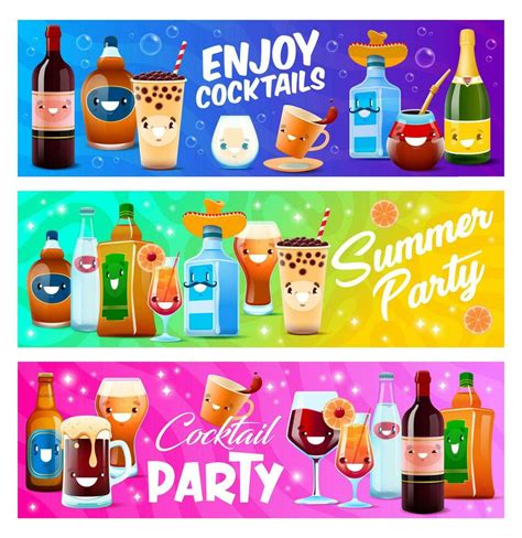 Cartoon drink and cocktail bottles characters 25431867 Vector Art at Vecteezy