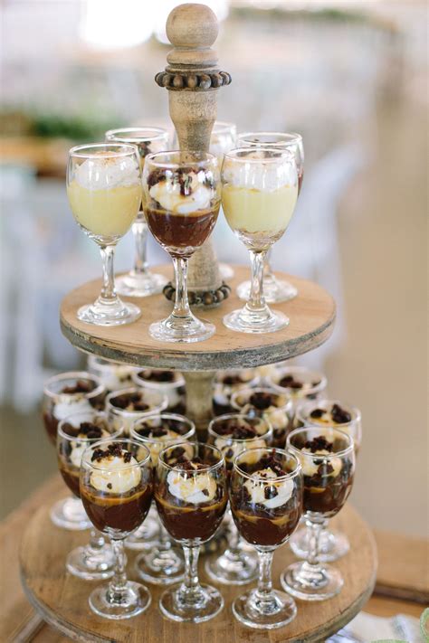 Wedding reception desserts, wine glasses, chocolate and lemon mousse // JoPhoto | Wedding ...