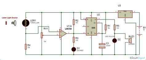 Laser Security Alarm Circuit Diagram using IC 555 and LM358