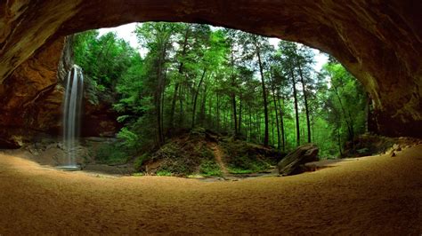 Waterfalls On Rock Green Trees Forest Background Cave Canyon HD Nature Wallpapers | HD ...