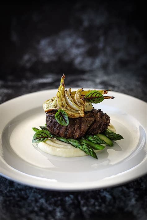 Beef Fillet, Potato Puree, Roasted Fennel, Asparagus, Smoked Garlic & Thyme Butter - Temptation ...