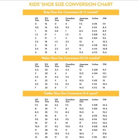 Kids Shoe Size Chart