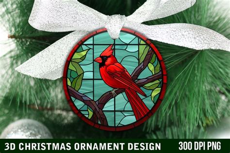 Stained Glass Red Cardinal Bird Christmas Ornament