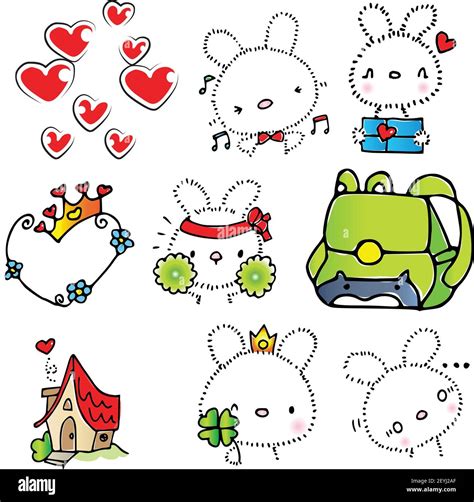 vector cartoon cute rabbit stickers emoji set Stock Vector Image & Art - Alamy