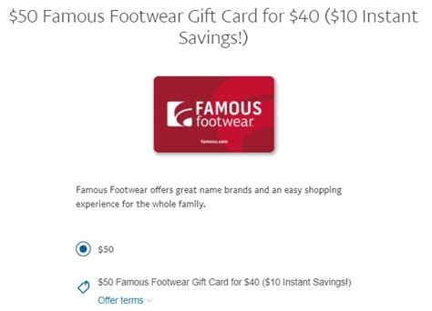 PayPal: Purchase $50 Famous Footwear Gift Card for $40