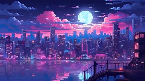 Night City Scenery Moon 4K #7401l Wallpaper PC Desktop