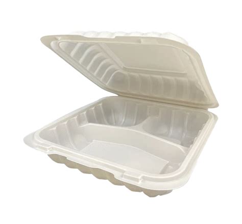 9 x 9 x 3" Plastic Clamshell Containers, 3 Compartments - White ...