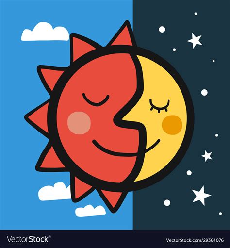 Sun and moon combine face cartoon Royalty Free Vector Image