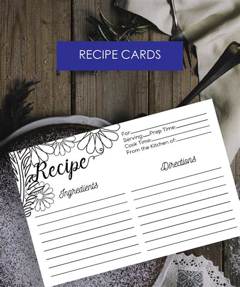 Recipe Card Printable Floral Recipe Cards, Instant Download, Rustic Recipe Card, Printable Card ...