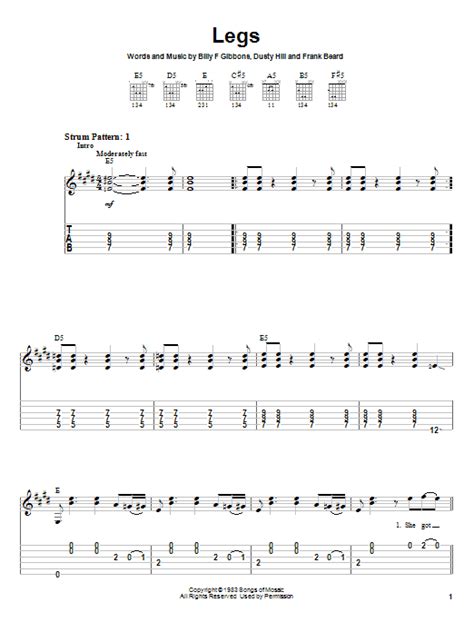 Legs by ZZ Top Sheet Music for Easy Guitar Tab at Sheet Music Direct