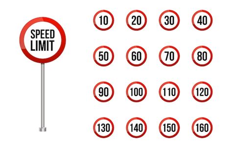 Premium Vector | Speed limitation road sign set.rounded road speed limit signs set