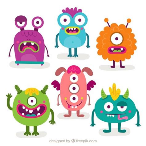 Premium Vector | Pack of six funny monsters | Cute monster illustration ...