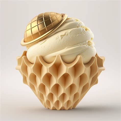 Premium Photo | A gold cone ice cream with a gold design on it.