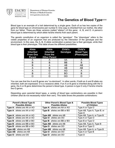 Blood Types Genetics Chart | Templates at allbusinesstemplates.com