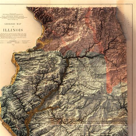 Illinois Geological Map Elevation Map Topography Shaded Relief Map Vintage Map Art Print - Etsy