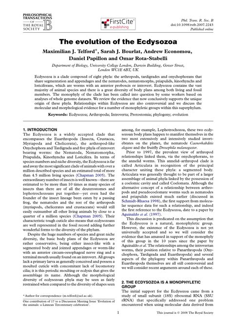 (PDF) The evolution of the Ecdysozoa