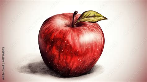 3D Art Image of Realistic Drawing Red Apple Isolated on Pastel Pink Background. Generative AI ...